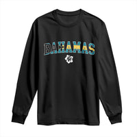 Bahamas Flag Long Sleeve Shirt Caribbean Hibiscus Flower Beach Summer Vacation - Wonder Print Shop