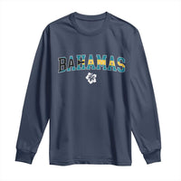 Bahamas Flag Long Sleeve Shirt Caribbean Hibiscus Flower Beach Summer Vacation - Wonder Print Shop