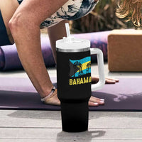 Bahamas Flag Tumbler With Handle Tropical Island Palm Trees Bahamian Gifts - Wonder Print Shop