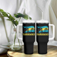 Bahamas Flag Tumbler With Handle Tropical Island Palm Trees Bahamian Gifts - Wonder Print Shop