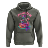 Summerween Mermaid Skeleton Hoodie Beach Flamingo Halloween Girl - Wonder Print Shop