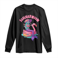 Summerween Mermaid Skeleton Long Sleeve Shirt Beach Flamingo Halloween Girl - Wonder Print Shop