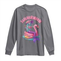 Summerween Mermaid Skeleton Long Sleeve Shirt Beach Flamingo Halloween Girl - Wonder Print Shop