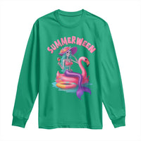 Summerween Mermaid Skeleton Long Sleeve Shirt Beach Flamingo Halloween Girl - Wonder Print Shop