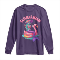 Summerween Mermaid Skeleton Long Sleeve Shirt Beach Flamingo Halloween Girl - Wonder Print Shop