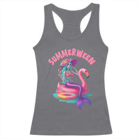 Summerween Mermaid Skeleton Racerback Tank Top Beach Flamingo Halloween Girl - Wonder Print Shop
