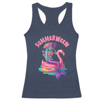 Summerween Mermaid Skeleton Racerback Tank Top Beach Flamingo Halloween Girl - Wonder Print Shop