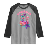 Summerween Mermaid Skeleton Raglan Shirt Beach Flamingo Halloween Girl - Wonder Print Shop