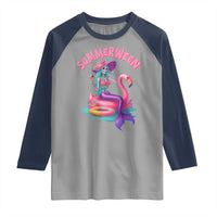 Summerween Mermaid Skeleton Raglan Shirt Beach Flamingo Halloween Girl - Wonder Print Shop