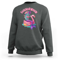 Summerween Mermaid Skeleton Sweatshirt Beach Flamingo Halloween Girl - Wonder Print Shop