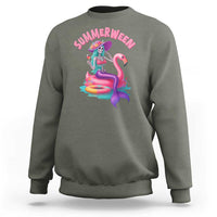 Summerween Mermaid Skeleton Sweatshirt Beach Flamingo Halloween Girl - Wonder Print Shop