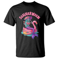 Summerween Mermaid Skeleton T Shirt Beach Flamingo Halloween Girl - Wonder Print Shop