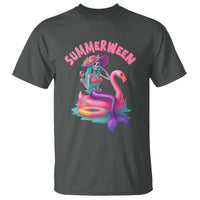Summerween Mermaid Skeleton T Shirt Beach Flamingo Halloween Girl - Wonder Print Shop