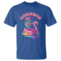 Summerween Mermaid Skeleton T Shirt Beach Flamingo Halloween Girl - Wonder Print Shop