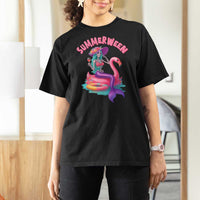 Summerween Mermaid Skeleton T Shirt For Women Beach Flamingo Halloween Girl - Wonder Print Shop