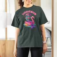 Summerween Mermaid Skeleton T Shirt For Women Beach Flamingo Halloween Girl - Wonder Print Shop