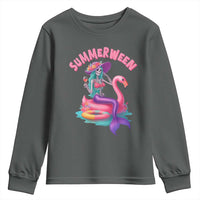 Summerween Mermaid Skeleton Youth Sweatshirt Beach Flamingo Halloween Girl - Wonder Print Shop