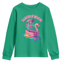 Summerween Mermaid Skeleton Youth Sweatshirt Beach Flamingo Halloween Girl - Wonder Print Shop
