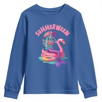 Summerween Mermaid Skeleton Youth Sweatshirt Beach Flamingo Halloween Girl - Wonder Print Shop