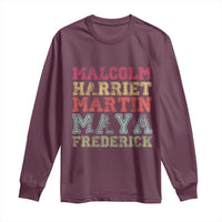 Black History Month Long Sleeve Shirt Malcolm Harriet Martin Maya Frederick Civil Right Leaders - Wonder Print Shop