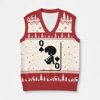 Black Queen V-Neck Knit Sweater Vest Black History Month Afro Woman Poker Card Games - Wonder Print Shop