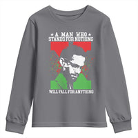 Malcolm X Quote Youth Sweatshirt Retro A Man Who Stands for Nothing Black History - Wonder Print Shop