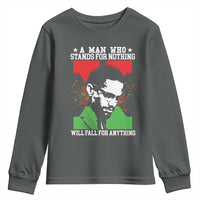 Malcolm X Quote Youth Sweatshirt Retro A Man Who Stands for Nothing Black History - Wonder Print Shop