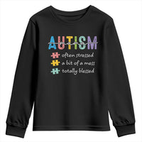 Blessed Autism Mama Youth Sweatshirt Often Stressed A Bit of A Mess Totally Blessed