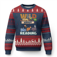 Wild About Reading Ugly Christmas Sweater Cute Animal Book Lover Kids Teachers