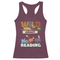 Wild About Reading Racerback Tank Top Cute Animal Book Lover Kids Teachers