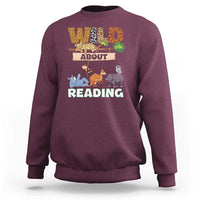 Wild About Reading Sweatshirt Cute Animal Book Lover Kids Teachers