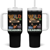 Wild About Reading Tumbler With Handle Cute Animal Book Lover Kids Teachers
