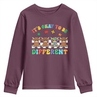 It’s Okay To Be Different Autism Awareness Youth Sweatshirt Autistic Cow Positivity Vibe