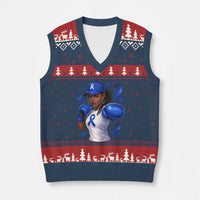 Black Women Fight Colon Cancer Blue Ribbon V-Neck Knit Sweater Vest African American Girls