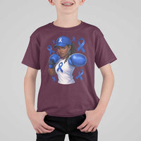 Black Women Fight Colon Cancer Blue Ribbon T Shirt For Kid African American Girls