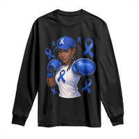 Black Women Fight Colon Cancer Blue Ribbon Long Sleeve Shirt African American Girls