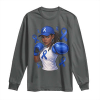 Black Women Fight Colon Cancer Blue Ribbon Long Sleeve Shirt African American Girls