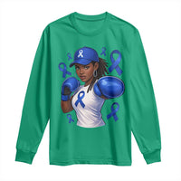 Black Women Fight Colon Cancer Blue Ribbon Long Sleeve Shirt African American Girls