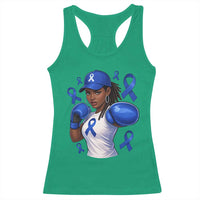 Black Women Fight Colon Cancer Blue Ribbon Racerback Tank Top African American Girls