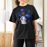 Black Women Fight Colon Cancer Blue Ribbon T Shirt For Women African American Girls