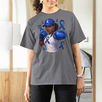Black Women Fight Colon Cancer Blue Ribbon T Shirt For Women African American Girls