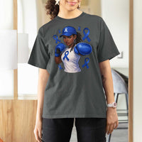 Black Women Fight Colon Cancer Blue Ribbon T Shirt For Women African American Girls