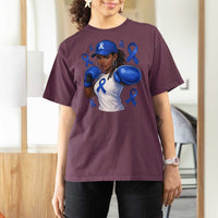 Black Women Fight Colon Cancer Blue Ribbon T Shirt For Women African American Girls