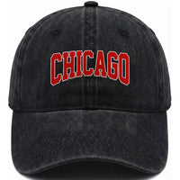 Retro Chicago Washed Cotton Baseball Cap Vintage Chicago Throwback Athletic Sports Style 80s 90s