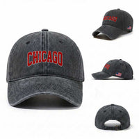 Retro Chicago Washed Cotton Baseball Cap Vintage Chicago Throwback Athletic Sports Style 80s 90s