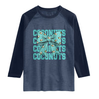 Retro Coconuts Coquette Bow Raglan Shirt Summer Beach Coconut Fruit Humor