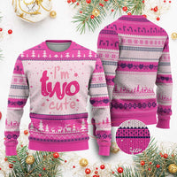 Two Birthday Girl Ugly Christmas Sweater Pink 2nd Bday Im Two Cute