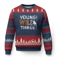 3rd Birthday Ugly Christmas Sweater Young Wild And Three Safari Zoo Party