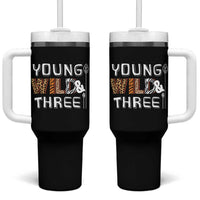 3rd Birthday Tumbler With Handle Young Wild And Three Safari Zoo Party