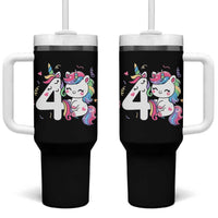 Unicorn 4th Birthday Tumbler With Handle 4 Years Old Birthday Outfit